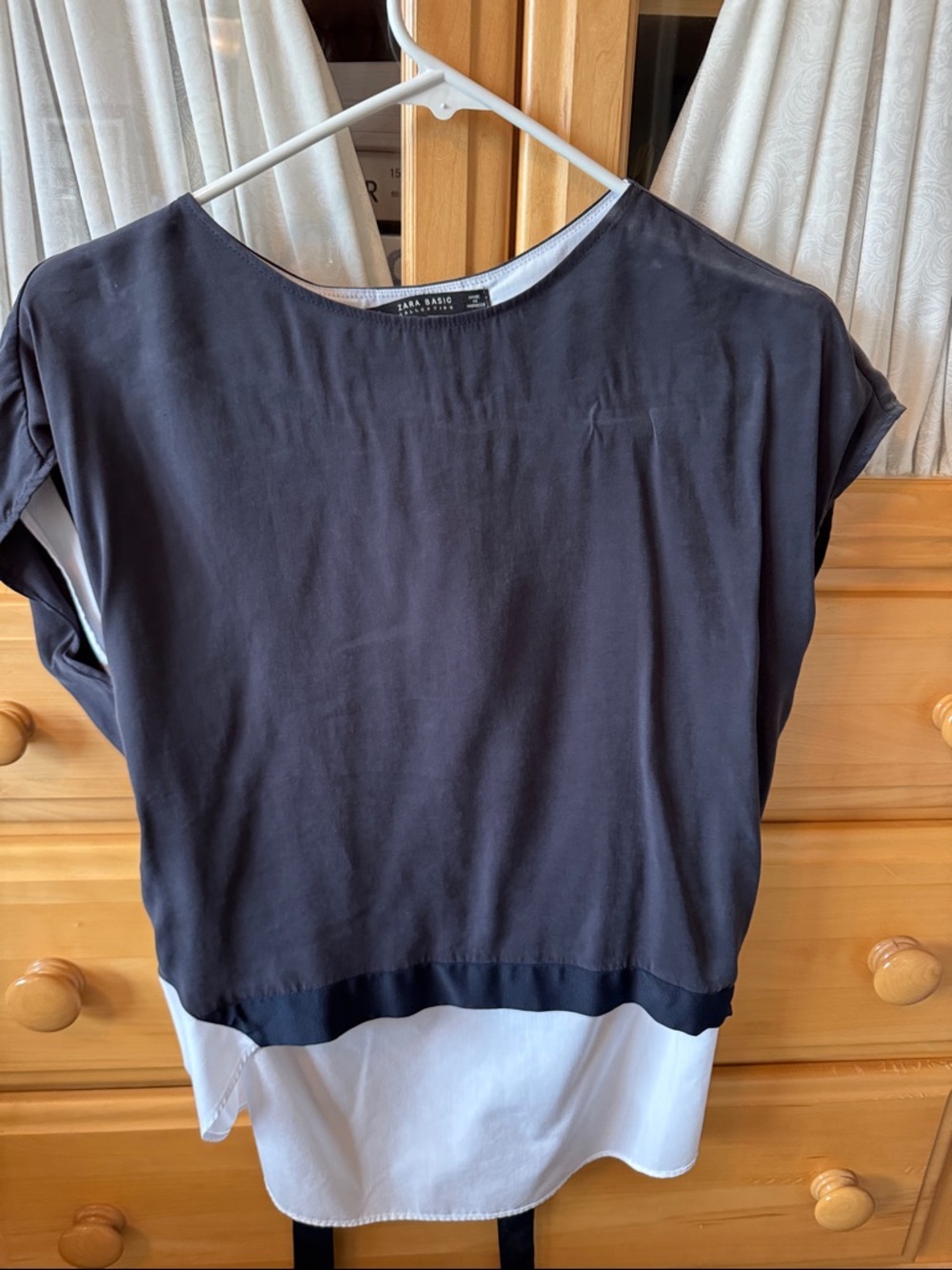 Zara Black and White Layered Short Sleeve Blouse